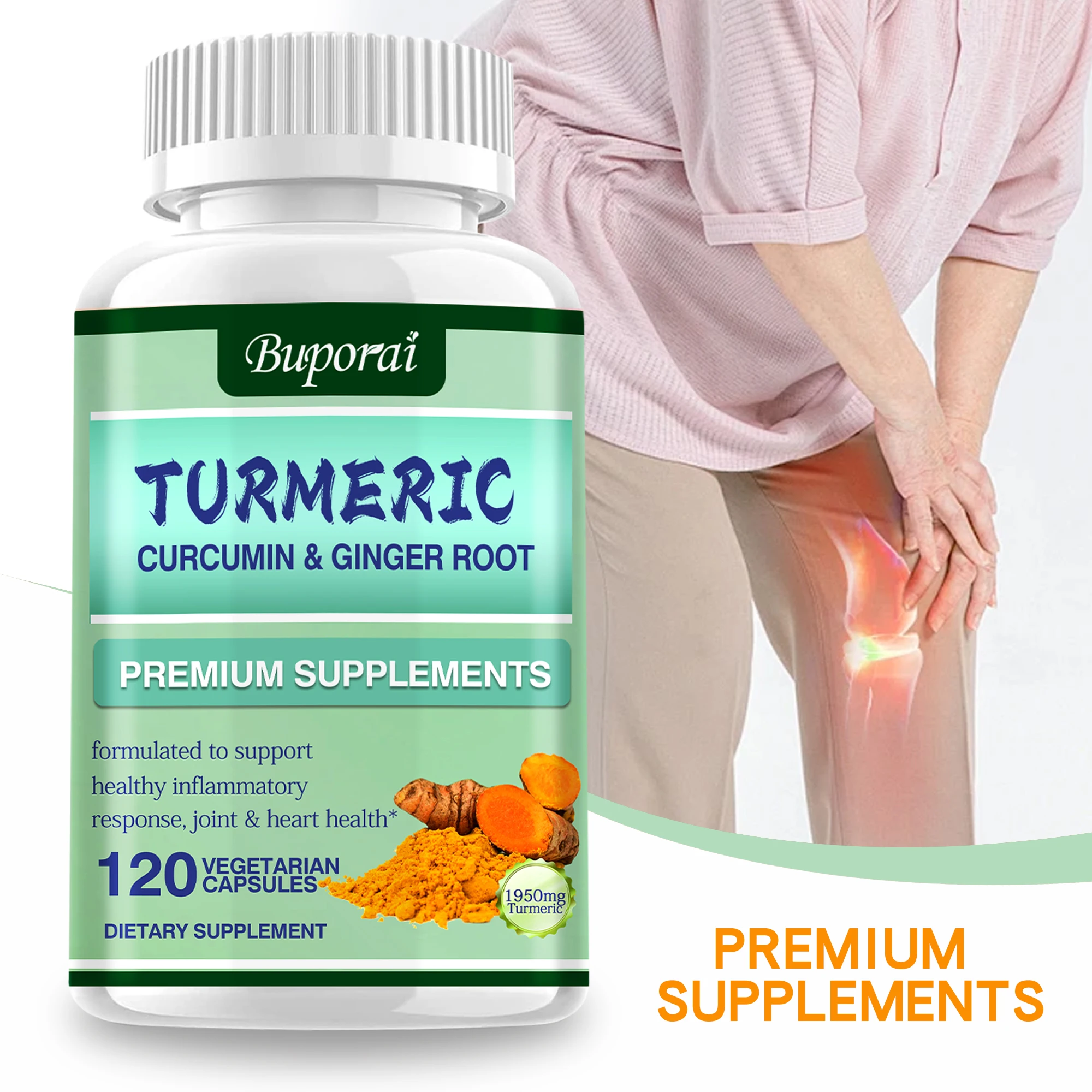 Turmeric Curcumin Capsule - ขมิ้นเคอร์คูมิน+รากขิง - ส่งเสริมการย่อยอาหารที่ดีของลำไส้ ต้านการอักเสบและบรรเทาอาการปวดข้อ ต่อต้านอนุมูลอิสระ